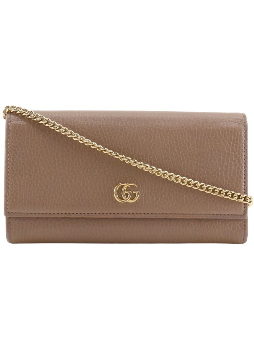 Gucci GG Marmont Calfskin Beige Chain Wallet Shoulder Bag